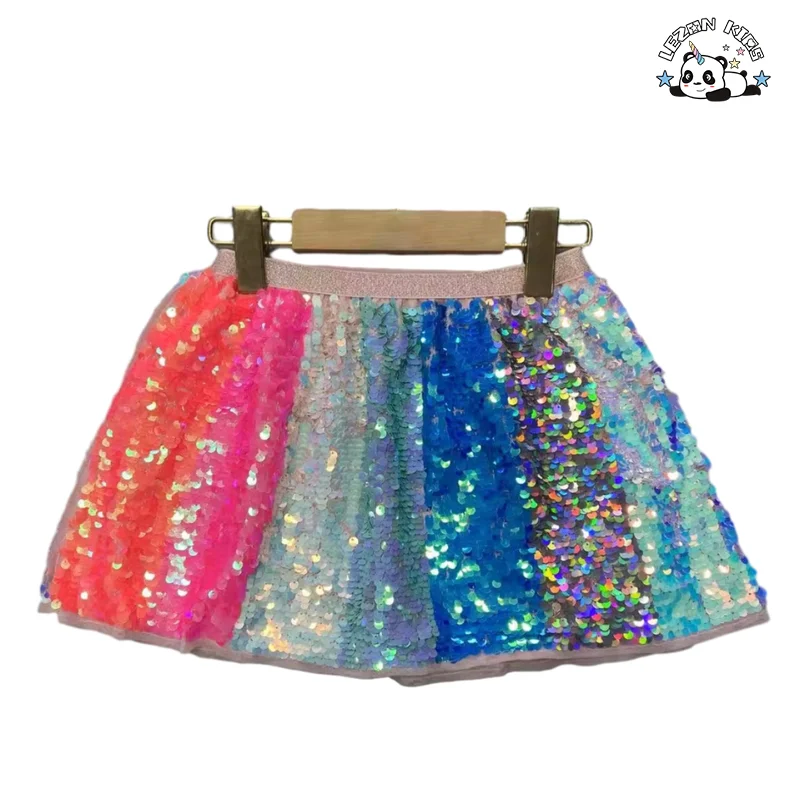 LEZONKIDS - Customize Designs Stylish Girls Sequin Skirt Satin Lining Kids Summer Skirts